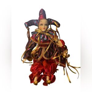 Vintage Jester Harlequin Porcelain Ceramic Doll Clown